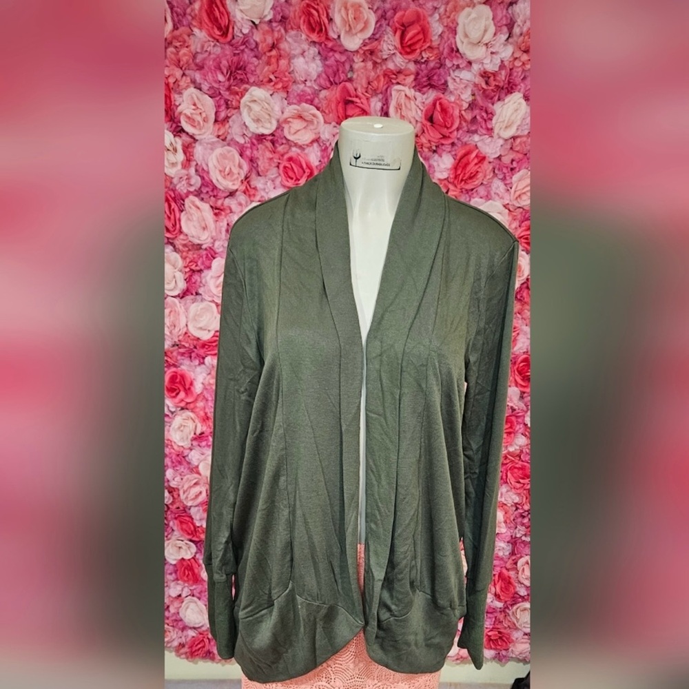 Elegant Olive Open Front Cardigan